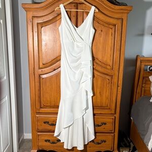 Chic White Draped High-Low Wedding or Party Dress